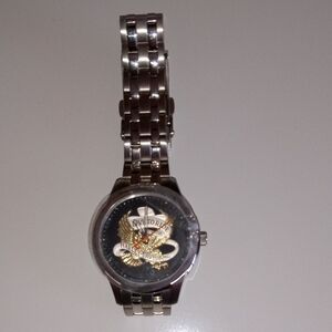 Harley-Davidson Bulova Black and Silver Live to Ride Watch with Gold Eagle